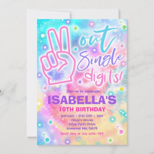 Invitation Peace Out Chiffres simples Hippy Tie Dye Anniversa (Devant)