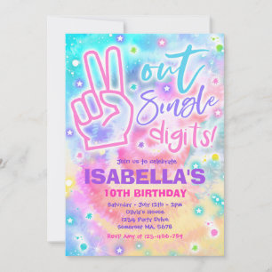 Invitation Peace Out Chiffres simples Hippy Tie Dye Anniversa