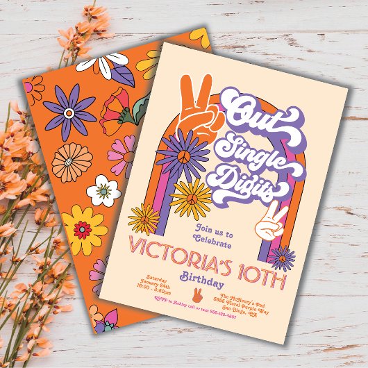 Invitation Peace Out Chiffres simples Rainbow Birthday Party