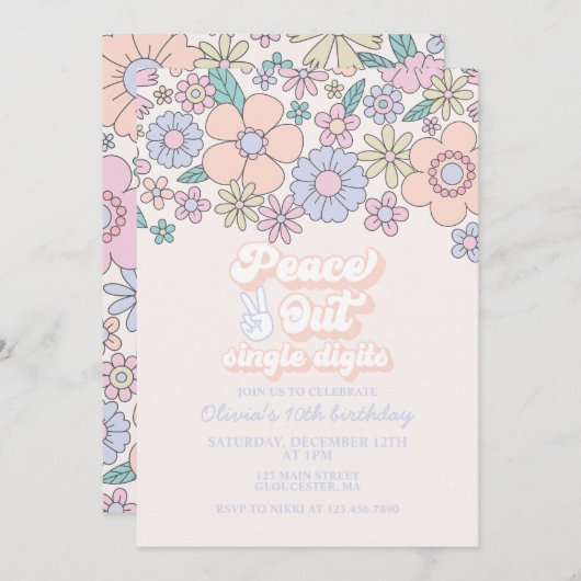 Invitation Peace Out Chiffres simples Retro 10e anniversaire (Devant / Derrière)