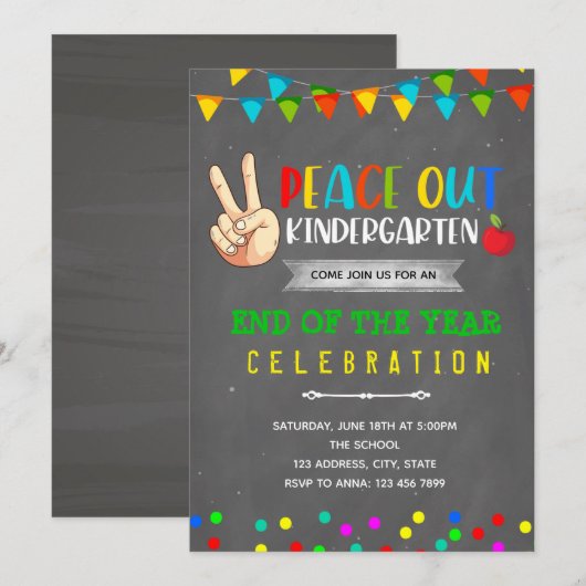 invitation Peace Out Kindergarten (Devant / Derrière)