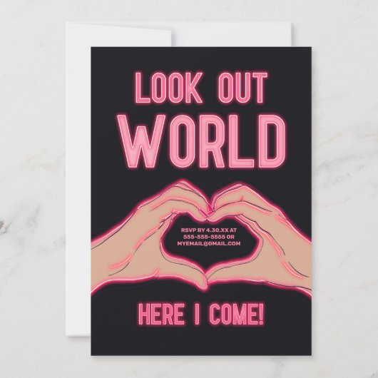 Invitation Peace Out School Pink Neon Lumières fête de gradua (Dos)