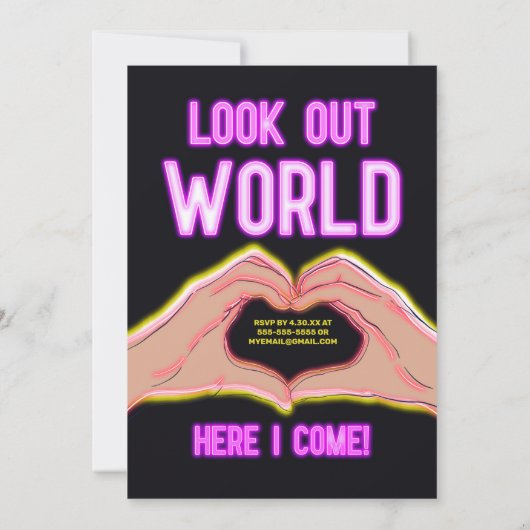 Invitation Peace Out School Pink Neon Lumières fête de gradua (Dos)