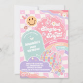 Invitation Peace Out Single Digits Rainbow Disco Birthday (Devant)