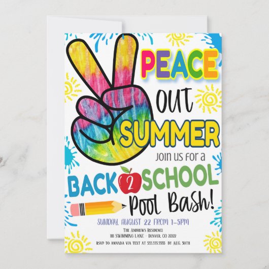 Invitation Peace Out Summer Retour à la fête scolaire Invitat (Devant)