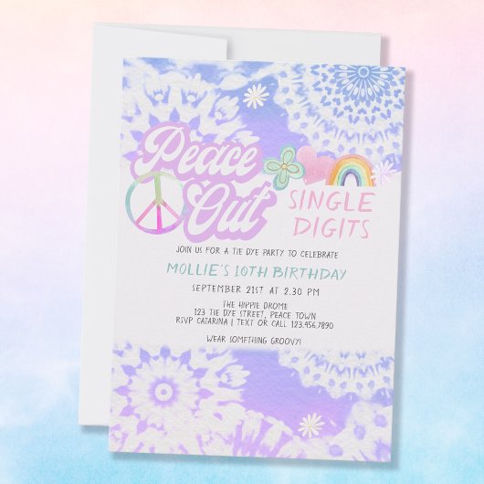 Invitation Peace Out Super Tie Dye 10e fête d'anniversaire