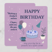 Invitation Peaceful Birthday Card with Night Sky and Moon (Devant / Derrière)