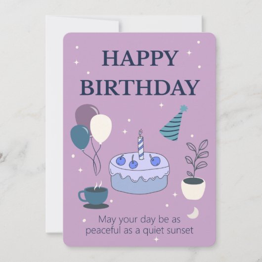 Invitation Peaceful Birthday Card with Night Sky and Moon (Devant)