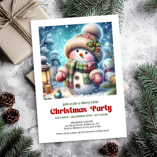 Invitation Peaceful cartoon snowman invite holiday printable