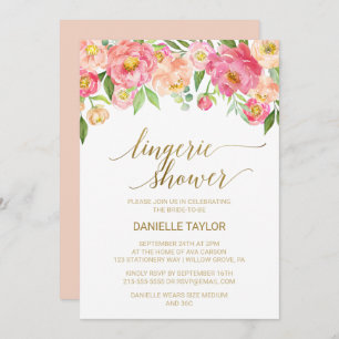 Invitation Peach and Pink Peony Flowers Lingerie Douche