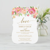 Invitation Peach and Pink Peony Flowers "Love" Mariage (Debout devant)