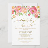 Invitation Peach and Pink Peony Flowers Mère's Day Brunch (Devant)