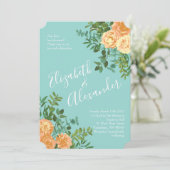 Invitation Peach & Aqua Peony & Rose Floral Mariage (Debout devant)