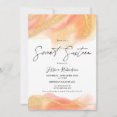 Invitation Peach aquarelle or parties scintillant photo Sweet (Devant)