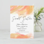 Invitation Peach aquarelle or parties scintillant photo Sweet (Debout devant)