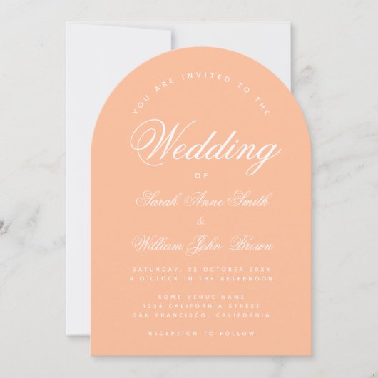 Invitation Peach Arch Mariage Simple Moderne Élégant Script (Devant)