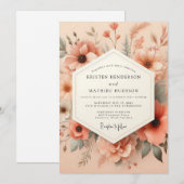 Invitation Peach Artful Meadow Wedding (Devant / Derrière)