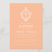 Invitation Peach Baptism Cross in Crest Elegant Vintage (Devant)
