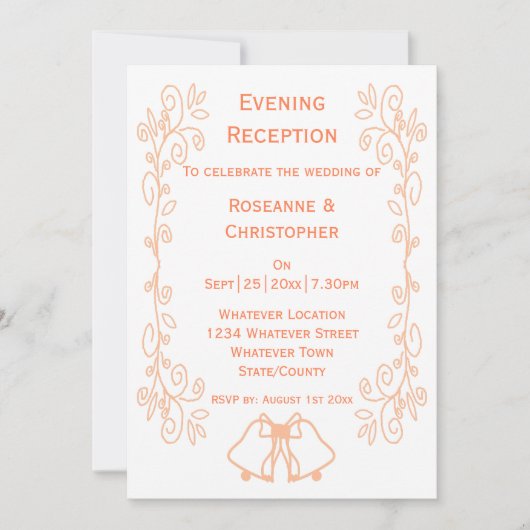 Invitation Peach Bells Scrollwork Mariage Réception (Devant)
