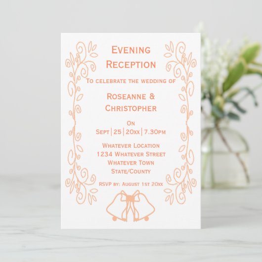 Invitation Peach Bells Scrollwork Mariage Réception (Debout devant)