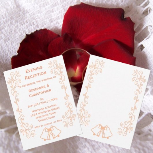 Invitation Peach Bells Scrollwork Mariage Réception