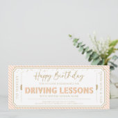 Invitation Peach Birthday Driving Lessons Gift Voucher Card (Debout devant)
