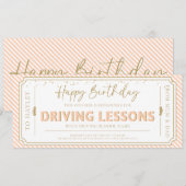 Invitation Peach Birthday Driving Lessons Gift Voucher Card (Devant / Derrière)