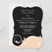 Invitation Peach Black Swirl Bracket Wedet invite (Devant)