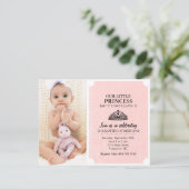 Invitation Peach & Black Tiara Photo First Birthday Invitatio (Debout devant)
