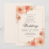 Invitation Peach Blossom Border Wedding (Devant / Derrière)