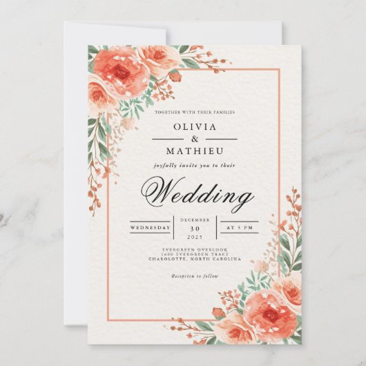 Invitation Peach Blossom Botanical Whimsy Mariage (Devant)