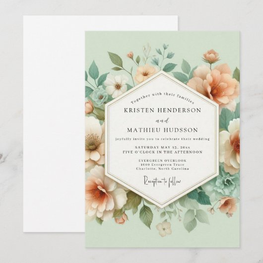 Invitation Peach Blossom Meadow Wedding (Devant / Derrière)