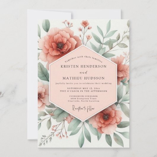 Invitation Peach Blossom Romance Wedding (Devant)