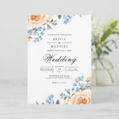 Invitation Peach Blue Botanical Flourish Wedding (Debout devant)