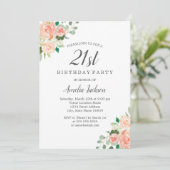 Invitation Peach Blush Aquarelle Floral 21e fête d'anniversai (Debout devant)