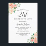 Invitation Peach Blush Aquarelle Floral 21e fête d'anniversai<br><div class="desc">Plus joli Invitations Florales Anniversaire dans le Little Bayleigh Store!</div>