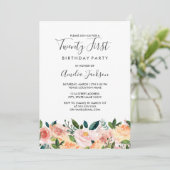 Invitation Peach Blush Aquarelle Floral 21e fête d'anniversai (Debout devant)