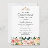 Invitation Peach Blush Aquarelle Florale Quinceanera (Devant)