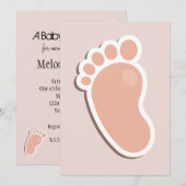 Invitation Peach Blush Baby Footprints Baby shower (Devant / Derrière)