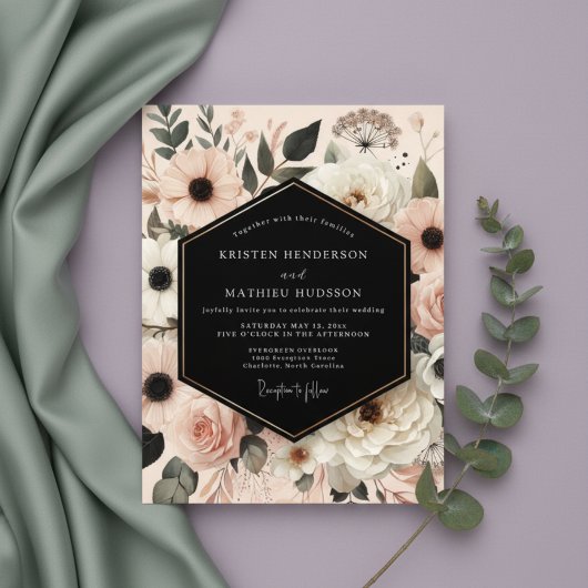Invitation Peach Blush Botanical Romance Wedding