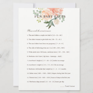 Invitation Peach Blush Floral Fun Baby Facts Baby shower Jeu