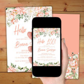 Invitation Peach Blush Ivory Floral 100e fête d'anniversaire
