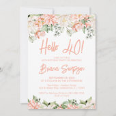 Invitation Peach Blush Ivory Floral 40e fête d'anniversaire (Devant)