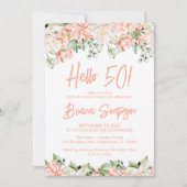 Invitation Peach Blush Ivory Floral 50e fête d'anniversaire (Devant)