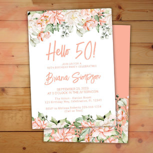 Invitation Peach Blush Ivory Floral 50e fête d'anniversaire