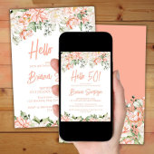 Invitation Peach Blush Ivory Floral 50e fête d'anniversaire