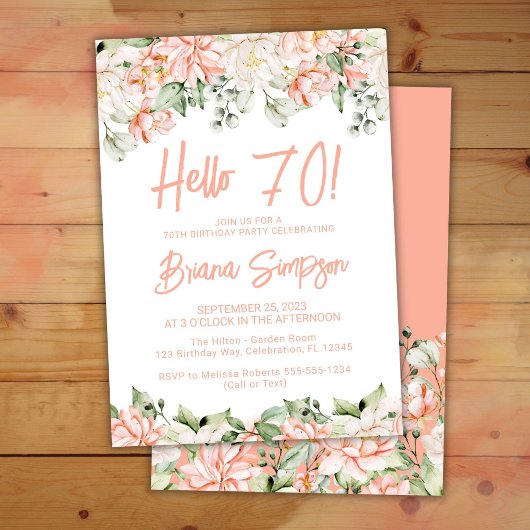 Invitation Peach Blush Ivory Floral 70e fête d'anniversaire