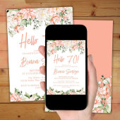 Invitation Peach Blush Ivory Floral 70e fête d'anniversaire