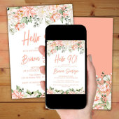Invitation Peach Blush Ivory Floral 90e fête d'anniversaire