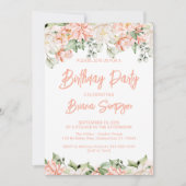 Invitation Peach Blush Ivory Floral fête d'anniversaire (Devant)